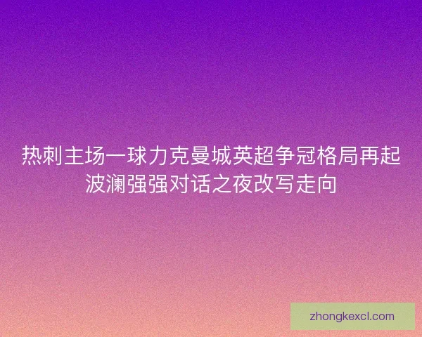 热刺主场一球力克曼城英超争冠格局再起波澜强强对话之夜改写走向